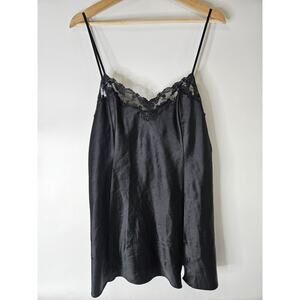 Victoria’s Secret Chemise Gown L Black Satin w/Lace Wrap Around Lingerie Slip